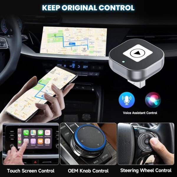 Cl322 Wireless Carplay &Amp; Android Auto Adapter – 2025 Upgrade Mini Design - Converts Oem Wired To Wireless, Plug &Amp; Play, Auto Reconnect, Compatible With Iphone 6+, Android 11+...