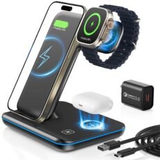 Dawntress 3-in-1 Wireless Charger for Apple, 15W Fast Wireless Charging Station, 3 in1 Wireless Charger Dock Compatible with iPhone 16/15/14, Airpods, Apple Watch, iWatch 10/9/8