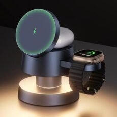 for iPhone 16 Pro Max 4 in 1 Wireless Charging Station Cube with Night-Lamp for MagSafe Magnetic Charger, 22.5 W Travel Stand, 3 in 1 Fast Charge for Apple iWatch Ultra,...