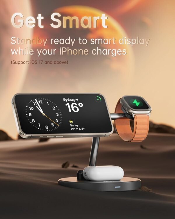 Heymix 3-In-1 Magsafe Wireless Charger, Fast Wireless Phone Charging Dock Compatible With Apple, Magnetic Wireless Charging Stand Compatible With Iphone 15/14/13/12, Iwatch...