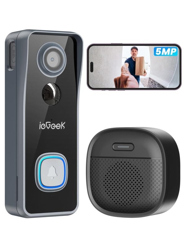 Iegeek Video Doorbell Camera Wireless Door Bell With Chime Ringer, Smart Front Door Camera Wifi With Ai &Amp; Pir Motion Detection, 2 Way Audio, Voice Changer, Night Vision,...