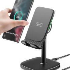 INIU Wireless Charger Stand, 15W Fast Wireless Charging Stand, Adjustable Angle Charger Dock Phone Holder, Wireless Charging Station Compatible with iPhone 16 15 14 13 12 11...
