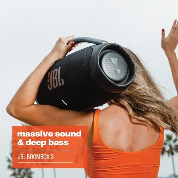 Jbl Boombox 3, Massive Sound And Deepest Bass, 24 Hours Of Play Time, Ip67 Dust And Water Proof, Strong, Bold Design, Wireless Bluetooth Streaming, Black