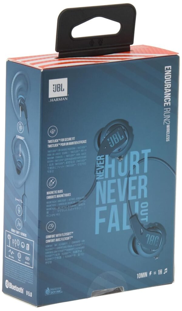 Jbl Endurance Run 2 Wireless, Fliphook, Never Hurt. Never Fall Out, Waterproof, Up To 10 Hours Of Wireless Playback, Hands-Free Calls, Coral Orange