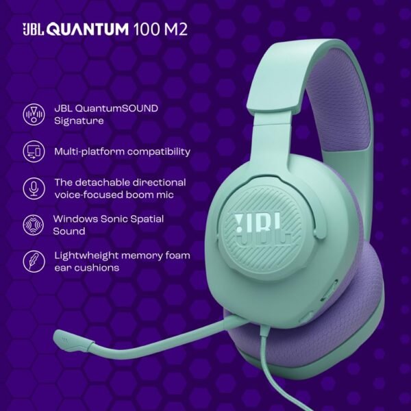 Jbl Quantum 100M2, Be At The Center Of The Game With Jbl Quantumsound Signature, Play Even Longer With Comfortable, Breathable Fabric Ear Cushions, Make Your Voice Heard Loud...