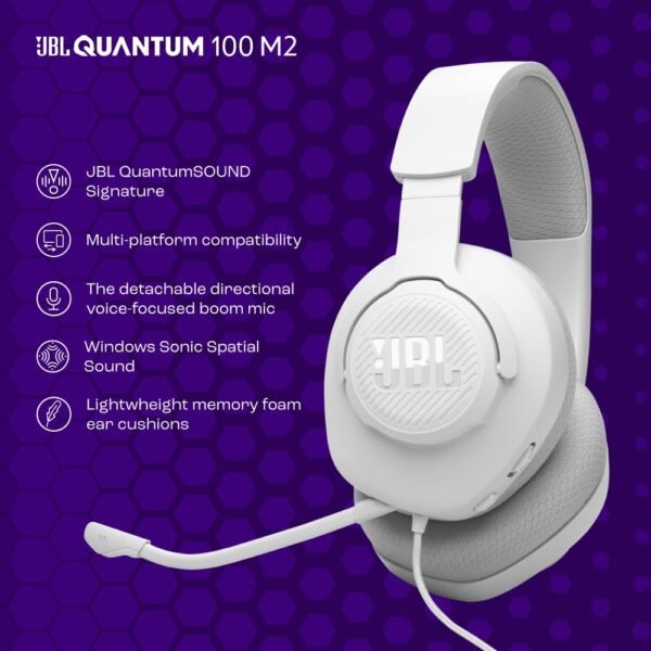 Jbl Quantum 100M2, Be At The Center Of The Game With Jbl Quantumsound Signature, Play Even Longer With Comfortable, Breathable Fabric Ear Cushions, Make Your Voice Heard Loud...