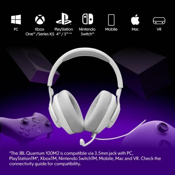Jbl Quantum 100M2, Be At The Center Of The Game With Jbl Quantumsound Signature, Play Even Longer With Comfortable, Breathable Fabric Ear Cushions, Make Your Voice Heard Loud...
