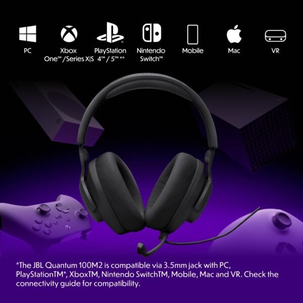 Jbl Quantum 100M2, Be At The Center Of The Game With Jbl Quantumsound Signature, Play Even Longer With Comfortable, Breathable Fabric Ear Cushions, Make Your Voice Heard Loud...