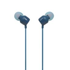 JBL Tune 110, JBL Pure Bass Sound, 1-Button Remote with Microphone, Tangle-Free Flat Cable, Blue
