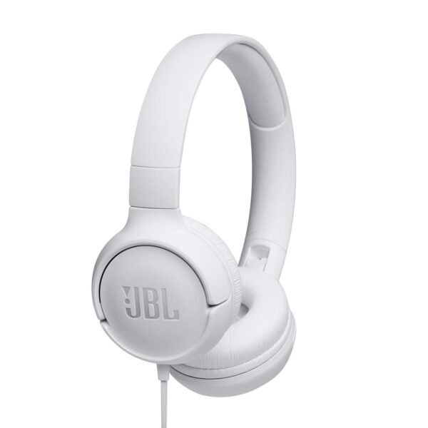 Jbl Tune 500, Jbl Pure Bass Sound, 1-Button Remote/Mic, Lightweight And Foldable Design, Tangle-Free Flat Cable, Ask Siri Or Google Now, White