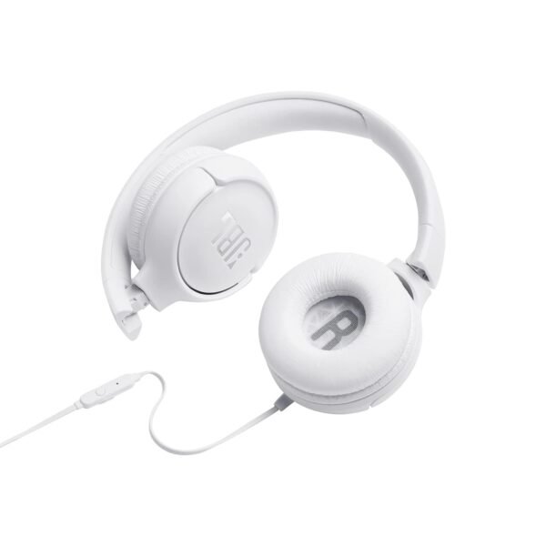 Jbl Tune 500, Jbl Pure Bass Sound, 1-Button Remote/Mic, Lightweight And Foldable Design, Tangle-Free Flat Cable, Ask Siri Or Google Now, White