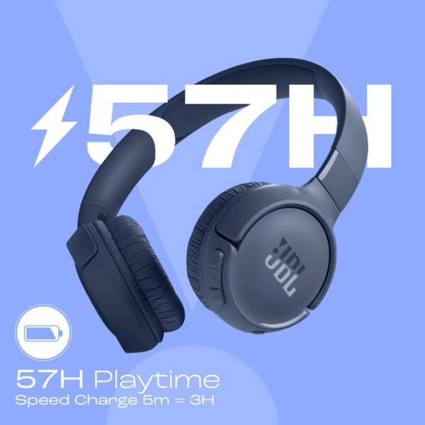 Jbl Tune 520Bt, Jbl Pure Bass Sound, Wireless Bluetooth 5.3 Technology, Customize Your Listening Experience, Up To 57H Battery Life And Speed Charge (5Mins = 3H), White