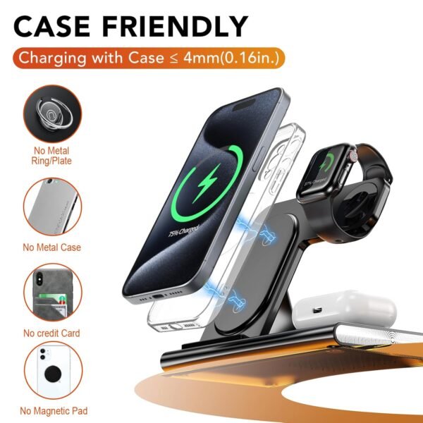 Kartice Wireless Charger,3 In 1 Folding Fast Wireless Charging Station For Iphone 16 15 14 13 12 Pro Max, Apple Charging Station With Night Light For Apple Watch 10 Ultra2 9 8...