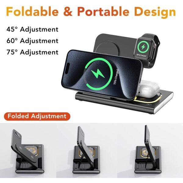 Kartice Wireless Charger,3 In 1 Folding Fast Wireless Charging Station For Iphone 16 15 14 13 12 Pro Max, Apple Charging Station With Night Light For Apple Watch 10 Ultra2 9 8...