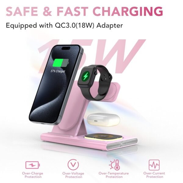 Kartice Wireless Charger,3 In 1 Folding Fast Wireless Charging Station For Iphone 16 15 14 13 12 Pro Max, Apple Charging Station With Night Light For Apple Watch 10 Ultra2 9 8...