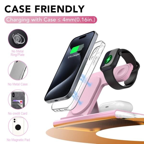 Kartice Wireless Charger,3 In 1 Folding Fast Wireless Charging Station For Iphone 16 15 14 13 12 Pro Max, Apple Charging Station With Night Light For Apple Watch 10 Ultra2 9 8...