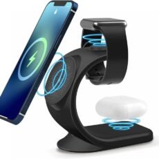 KIYOSAKI Magnetic Wireless Charger, 3 in 1 Wireless Charging Station, Charging Dock for AirPods, Watch Stand for Apple Watch, Qi Fast Charging Stand for iPhone 14/13/12 Series