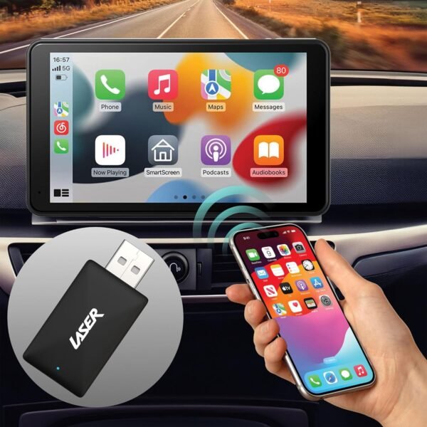Laser Wireless Carplay And Android Auto Adapter, Usb A/Usb C Plug And Play, Compatible With 98% Of Cars, Iphone And Android - Converts Wired To Wireless Via Bluetooth 5.2 And...