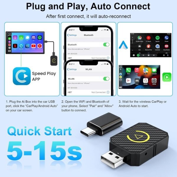Mini Android Auto Wireless Adapter And Carplay Adapter Convert Factory Wired To Wireless Carplay Dongle, Usb Auto Adapter For Ios 12+/Android No Delay