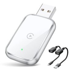 Mini Wireless CarPlay Adapter for iPhone - Convert Wired to Wireless CarPlay, USB & USB-C Extension Cable Included for Stable Control & No Delay - White