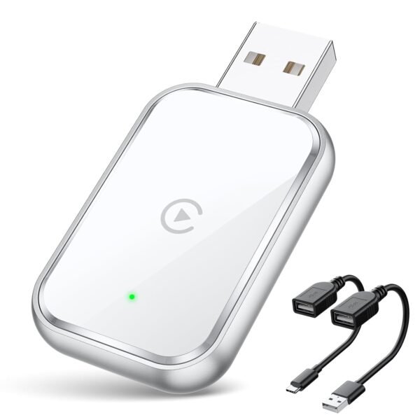 Mini Wireless Carplay Adapter For Iphone - Convert Wired To Wireless Carplay, Usb &Amp; Usb-C Extension Cable Included For Stable Control &Amp; No Delay - White