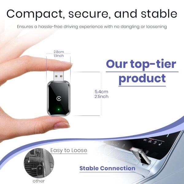 Mini Wireless Carplay Adapter For Iphone - Convert Wired To Wireless Carplay, Usb &Amp; Usb-C Extension Cable Included For Stable Control &Amp; No Delay - White