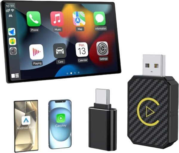 Mini Wireless Carplay &Amp; Android Auto Adapter 2025, Plug &Amp; Play, Fast Stable Connection, Converts Wired To Wireless Carplay/Android Auto For Iphone/Android, Compatible With Cars...