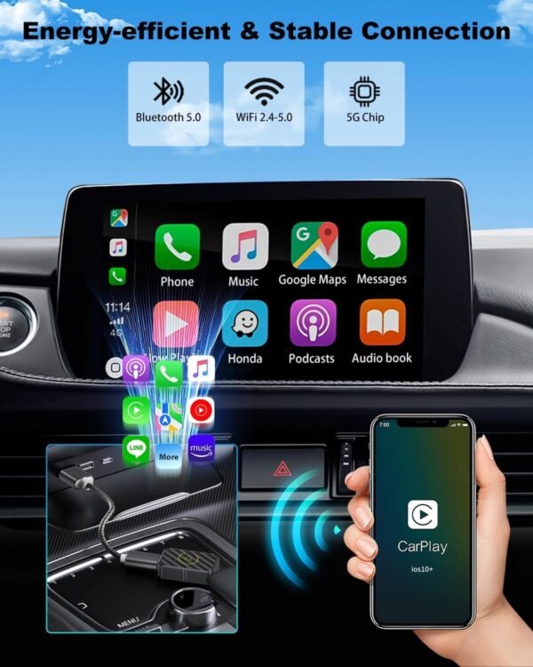 Mini Wireless Carplay &Amp; Android Auto Adapter 2025, Plug &Amp; Play, Fast Stable Connection, Converts Wired To Wireless Carplay/Android Auto For Iphone/Android, Compatible With Cars...