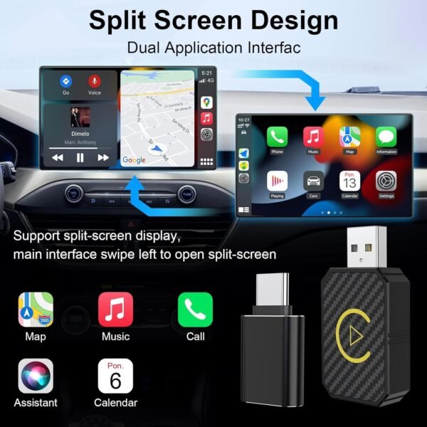 Mini Wireless Carplay &Amp; Android Auto Adapter 2025, Plug &Amp; Play, Fast Stable Connection, Converts Wired To Wireless Carplay/Android Auto For Iphone/Android, Compatible With Cars...