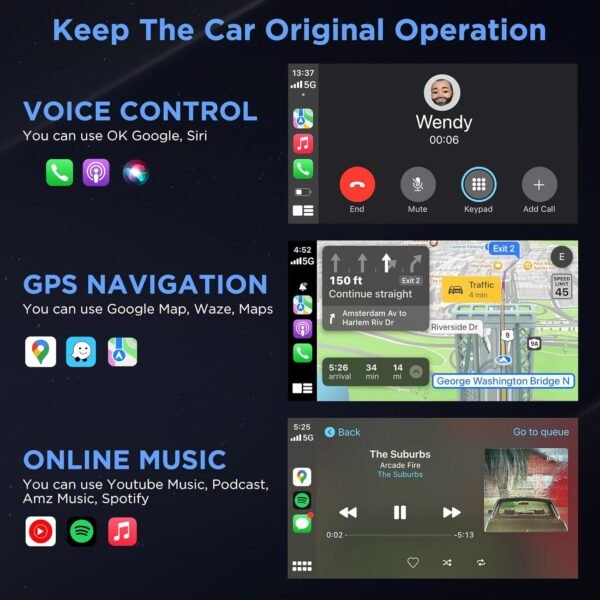 Msxttly Wireless Carplay Adapter Small Car Play Dongle Mini Carplay Wireless Adapter, Compatible For Apple Compatible For Iphone Ios 11+ For Oem Wired Car Model, Deep Space Black