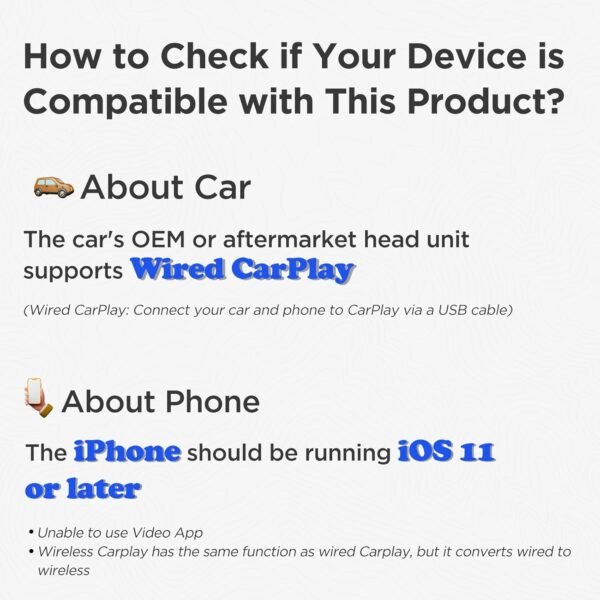 Msxttly Wireless Carplay Adapter Small Car Play Dongle Mini Carplay Wireless Adapter, Compatible For Apple Compatible For Iphone Ios 11+ For Oem Wired Car Model, Deep Space Black