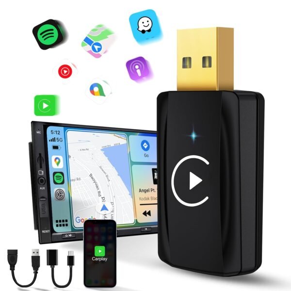 Msxttly Wireless Carplay Adapter Small Car Play Dongle Mini Carplay Wireless Adapter, Compatible For Apple Compatible For Iphone Ios 11+ For Oem Wired Car Model, Deep Space Black