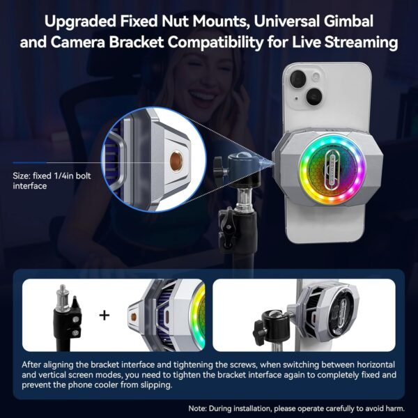 Nubia Redmagic 6 Cell Phone Cooler For Gaming, 30W Cellphone Radiator With Retractable Clip For Live Streaming Bracket, Graphene Heatsink Rgb Led Mobile Phone Cooling Fan...
