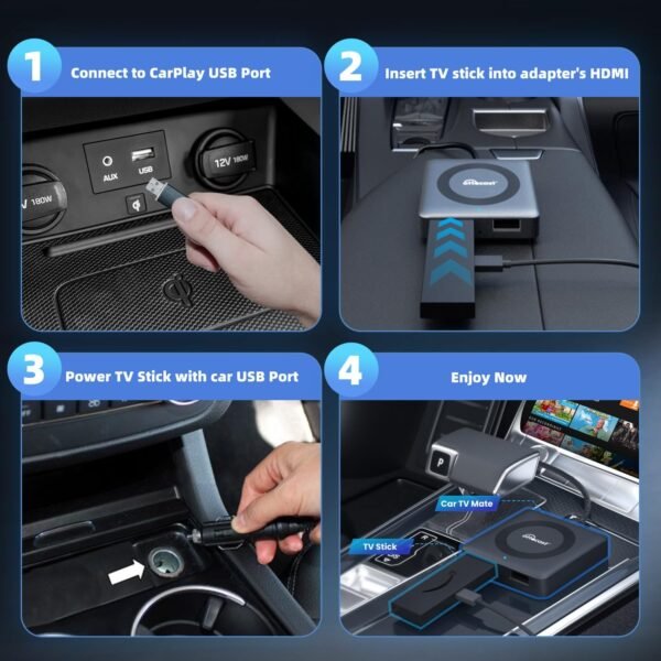 Ottocast Car Tv Mate Pro Wireless Carplay Adapter - Compatible With Fire Tv Stick Converter For Car - Compatible With Set Top Box, Switch - Hdmi To Usb Converter For Oem Carplay...