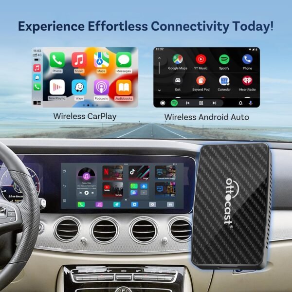 Ottocast Play2Video Pro, Android Carplay Ai Box &Amp; Wireless Carplay Adapter &Amp; Wireless Android Auto Adapter 3 In 1, Built-In Youtube, Netflix, Iptv, Tiktok, Prime Video, 5 Video App