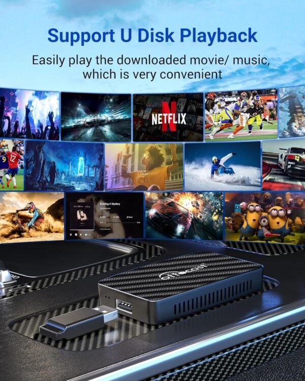 Ottocast Play2Video Pro – Wireless Carplay &Amp; Android Auto Adapter With Youtube, Netflix, Spotify, Iptv | 5Ghz Wifi, Auto Connect, No Delay | Compatible With Oem Wired Carplay