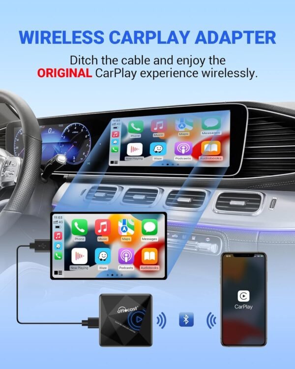 Ottocast U2Air Pro Wireless Carplay Adapter For Iphone - 2025 Newest Version Wired To Wireless Carplay Dongle - Dual-Band Wifi, Low Latency, Online Update, Plug Play For Factory...