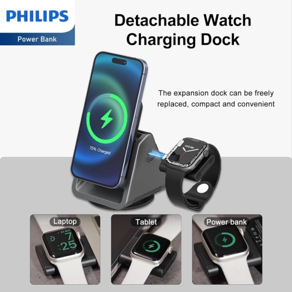 Philips 3 In 1 Wireless Charging Station Compatible With Magsafe Qi | Iphone Phones Charger| Iwatch | Airpods | Multiple Chargers | Bed Side Desktop 3X Devices Reliable Night...