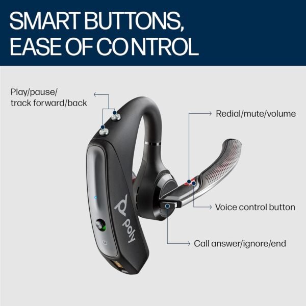 Plantronics - Voyager 5200 (Poly) - Bluetooth Over-The-Ear (Monaural) Headset - Compatible To Connect To Cell Phones - Noise Canceling, (Charger Not Included) Standard