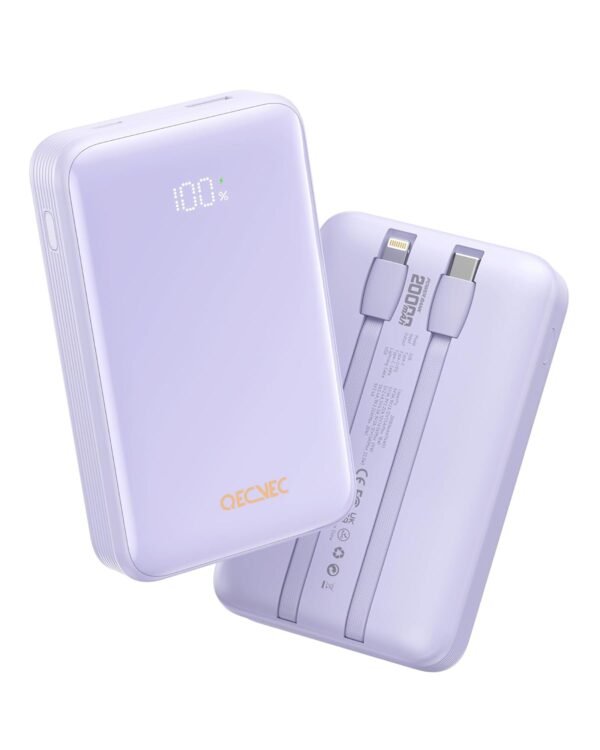 Power Bank,Portable Charger 20000Mah With 2 Built-In Cables, 22.5W Fast Charging Battery Pack, Led Display Backup Battery, Travel Battery Pack For Ipad, Iphone Samsung And More...