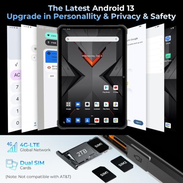 R7 Rugged Tablet Android 13, 15600Mah 10.1 Inch Hd+ Waterproof Tablet, 12Gb+256Gb/(2Tb Tf) Outdoor Work Tablets, 16Mp+16Mp Camera Octa Core/Daul Sim 4G/Ip68&Amp;Ip69K/Face...