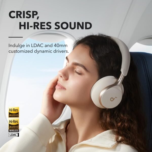 Soundcore By Anker, Space One, Active Noise Cancelling Headphones, 2X Stronger Voice Reduction, 40H Anc Playtime, App Control, Ldac Hi-Res Wireless Audio (Latte Cream)