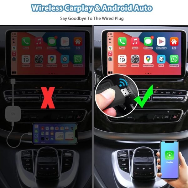 Sunweyer 2024 Latest Wireless Carplay &Amp; Android Auto Dongle 2 In 1 Auto Connect Box,Usb Type-C Port,Supports Online Updates Wired To Wireless Adapter…