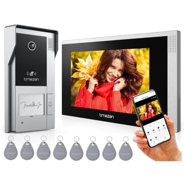 Tmezon 4 Wire Wifi Video Intercom System Doorbell With Camera And 7 Inch Monitor Ip 1080P Wired Video Door Phone No Monthly Fees,Support Remote Unlock,Snapshot,Tuya,Need Cable