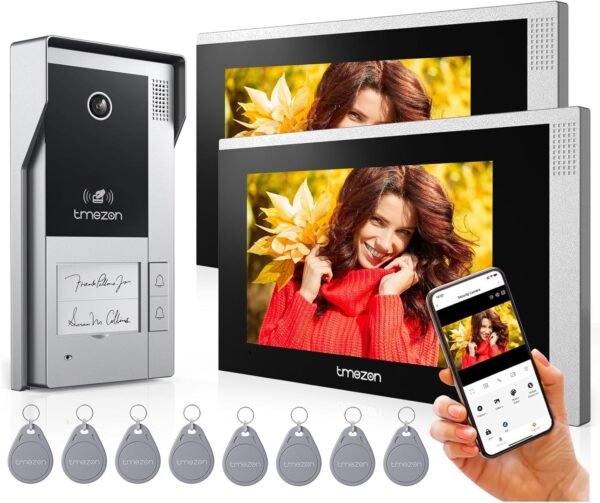 Tmezon 4 Wire Wifi Video Intercom System Doorbell With Camera And 7 Inch Monitor Ip 1080P Wired Video Door Phone No Monthly Fees,Support Remote Unlock,Snapshot,Tuya,Need Cable