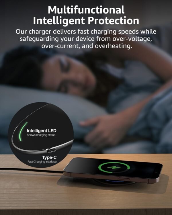 Tozo 2025 Upgraded W1 Wireless Charger 15W Max Fast Wireless Charging Pad Compatible With Iphone 15/15 Plus/15 Pro Max/14/13/Se/12 Series, Samsung Galaxy S24/S23/S22 Series (No...