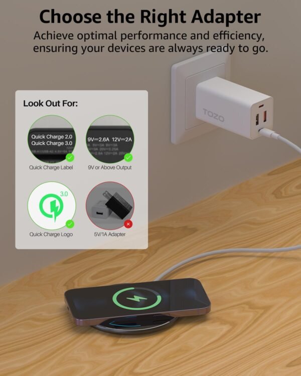 Tozo 2025 Upgraded W1 Wireless Charger 15W Max Fast Wireless Charging Pad Compatible With Iphone 15/15 Plus/15 Pro Max/14/13/Se/12 Series, Samsung Galaxy S24/S23/S22 Series (No...