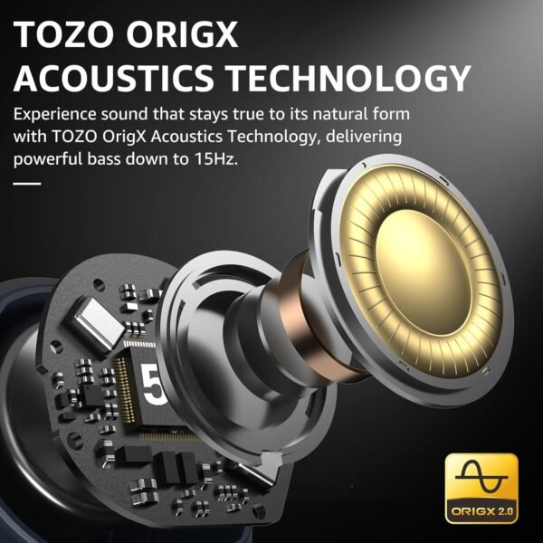 Tozo New Hybrid Active Noise Cancelling Wireless Earbuds, 6 Mics Enc Clear Call, Ipx8 Waterproof, In Ear Bluetooth 5.3 Headphones Stereo Bass Heasets 59H Playtime With Led...