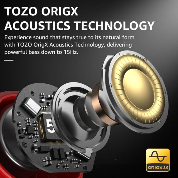 Tozo New Hybrid Active Noise Cancelling Wireless Earbuds, 6 Mics Enc Clear Call, Ipx8 Waterproof, In Ear Bluetooth 5.3 Headphones Stereo Bass Heasets 59H Playtime With Led...