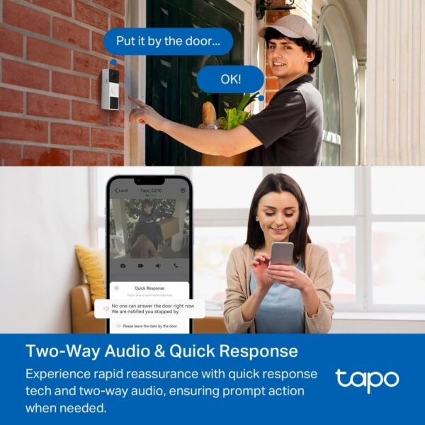 Tp-Link Tapo Smart Battery Video Doorbell, Home Security System, 2K, 160° Fov, Flexible, Head-To-Toe,Two-Way Video, Ai Detection, Color Night Vision,Ring Call, Anti-Theft...